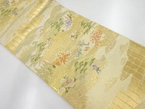 アンティーク　服部織物製　山に庭園風景模様織出し袋帯（材料）